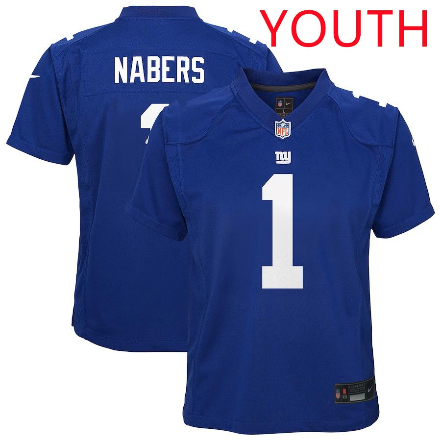 Youth New York Giants #1 Malik Nabers 2025 Nike Royal Game NFL Jersey